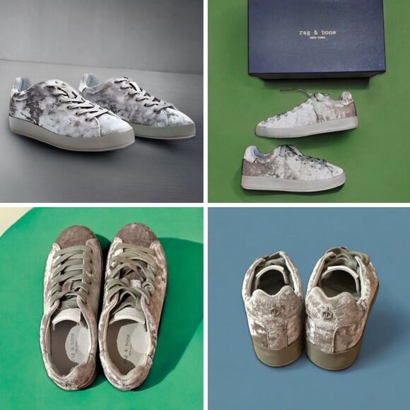 Rag & Bone Sneakers RB1 Low Top in Dove Crushed Velvet Silver Grey - Picture 7 of 17